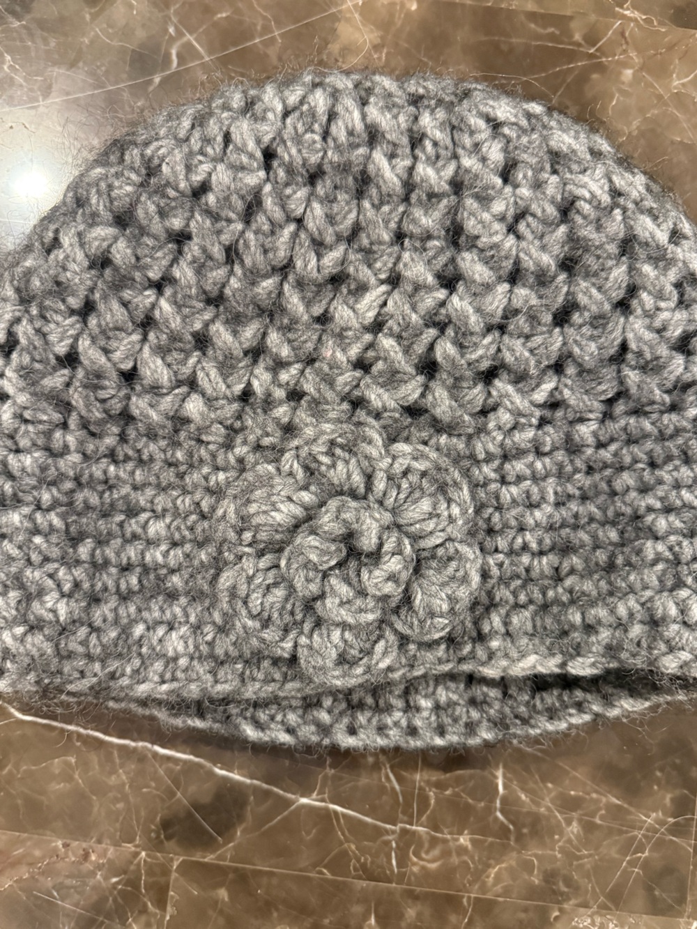 Handcrafted Gray Crochet Beanie with Flower Accent